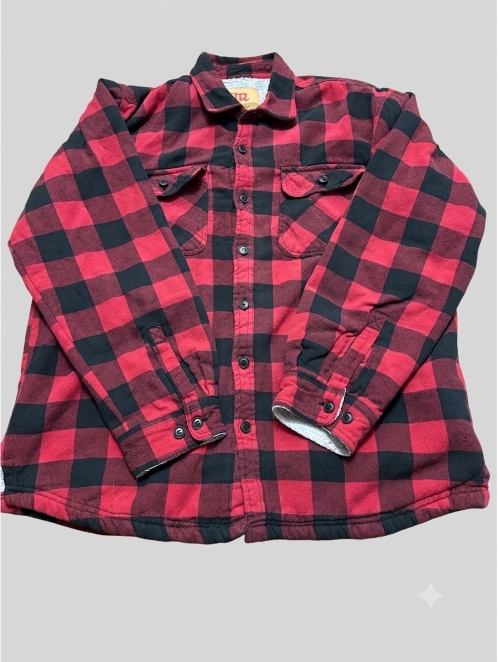 River Rock Men's 2XL Buffalo Plaid Sherpa Lined Flannel Shirt Jacket Red Black